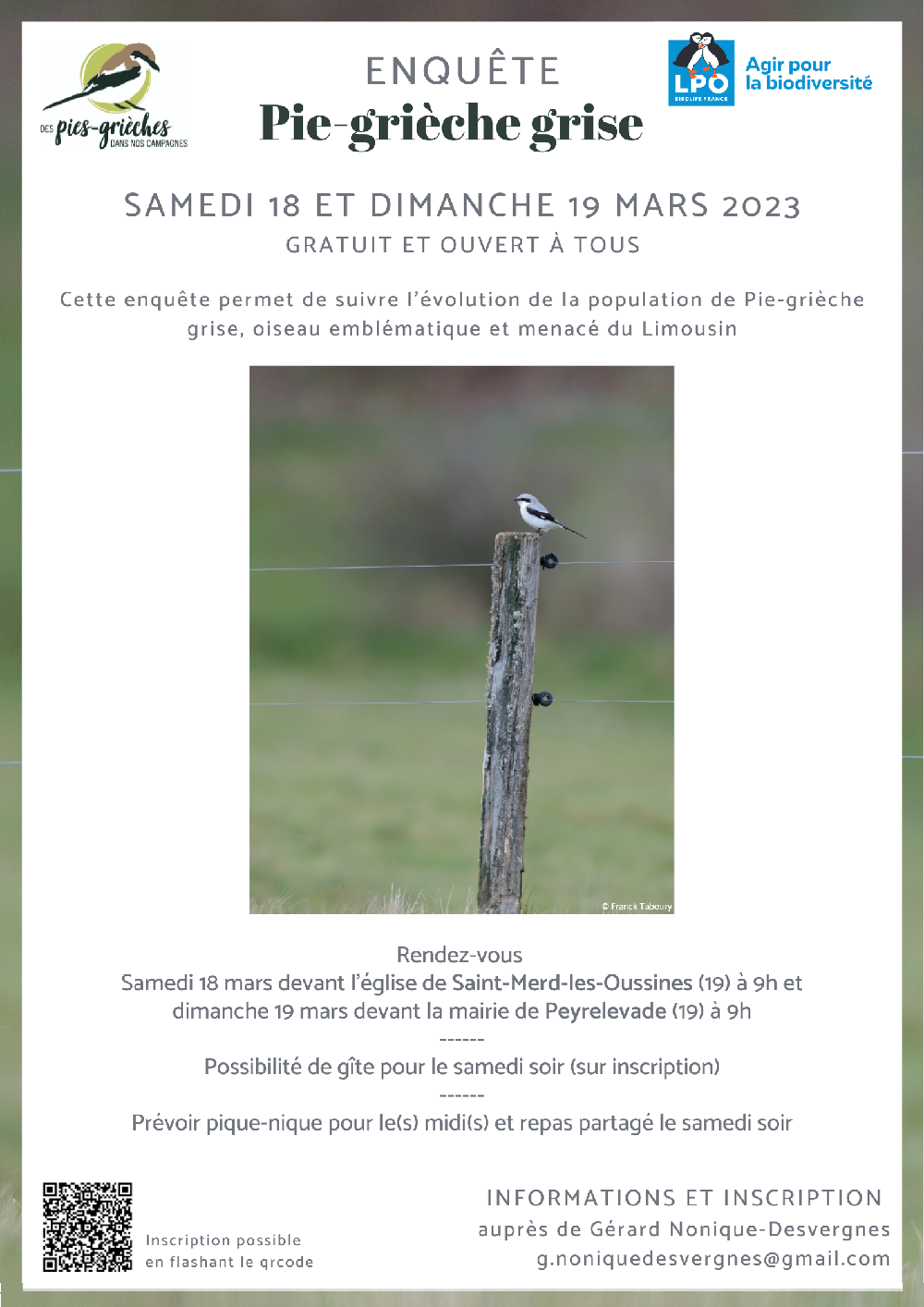 Enquête bisannuelle sur la Pie-Grièche grise